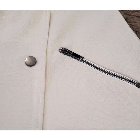 TOPSHOP Snap & Zip Midi Sz 6 Cream Moto Skirt Work Career Luxury Designer Slit - Picture 4 of 10